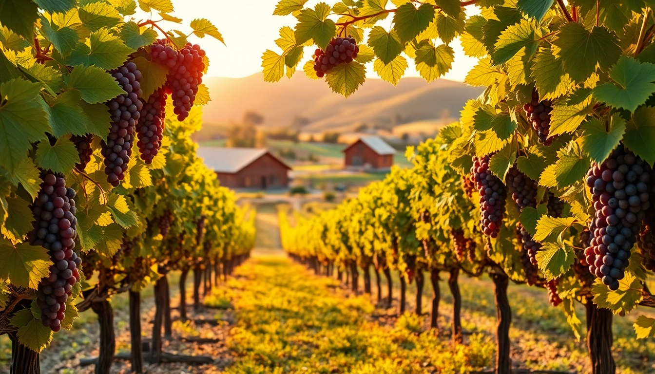 Enjoy a scenic view of clarksburg wineries with vineyards and rustic winery buildings.