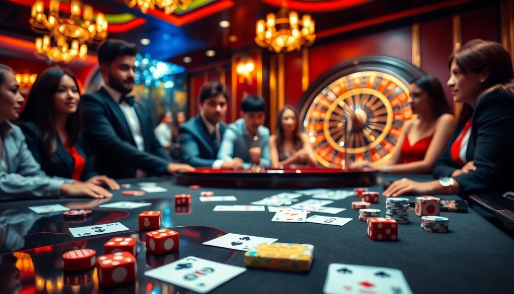 Engaged gamblers enjoying a game at Nhà cái TK88 casino, highlighting excitement and strategy.