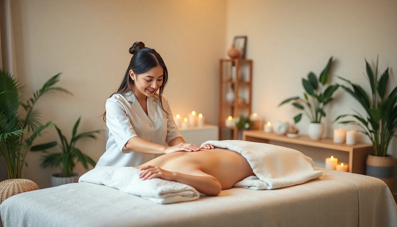 출장 massage therapy scene with a professional therapist in a cozy home setting.