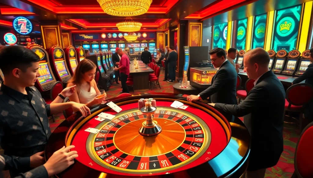 Players enjoying intense moments with MMOO at a luxurious casino roulette table.