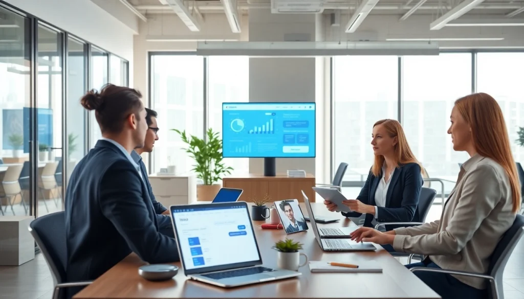 美洽智能客服平台在现代办公环境中，专业人士通过数字界面进行互动。