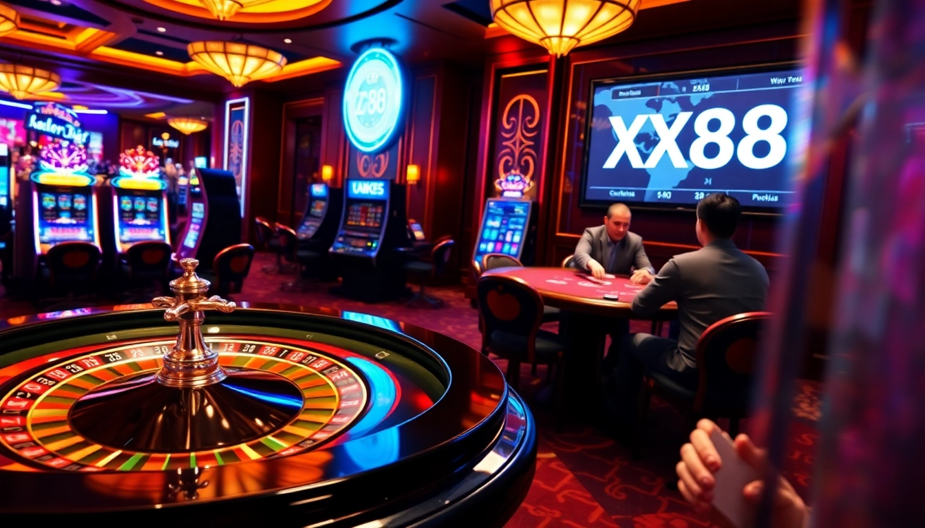 Experience luxury gaming at XX88 with dynamic casino tables and vibrant slot machines.