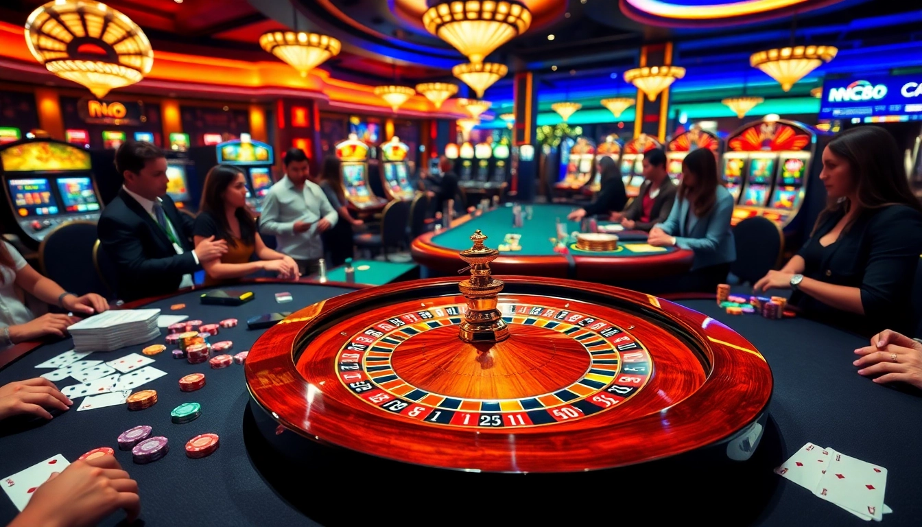 Players engaging in an exciting game at gg88 casino featuring roulette and vibrant slot machines.
