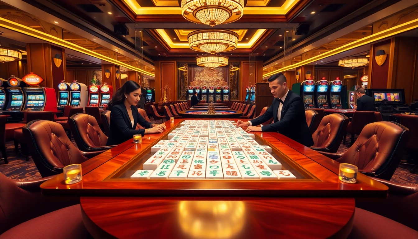 Experience the excitement of link mahjong in a luxurious casino setting with vibrant mahjong tiles.