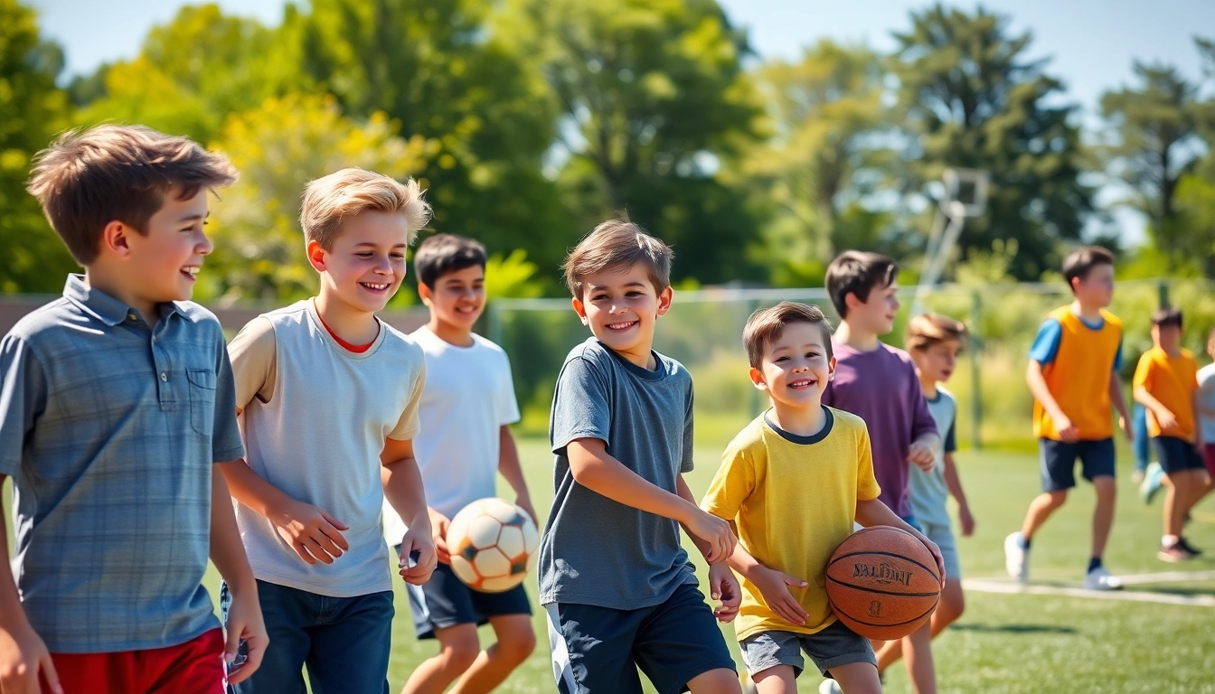 Engaged boys participating in Multi Sports Camps for Boys showcasing teamwork and fun.
