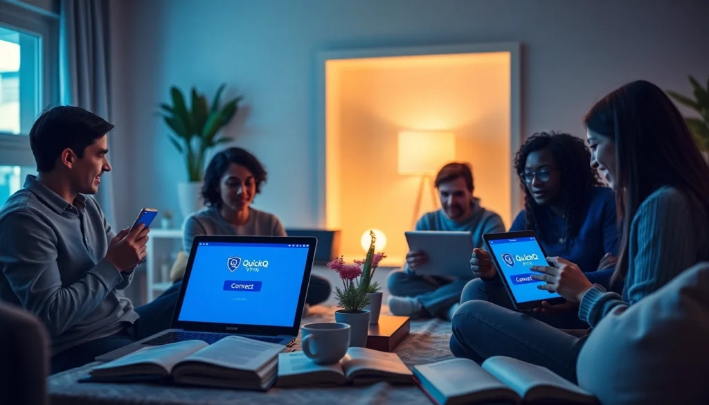 在温馨的家庭办公室中，跨设备使用 QuickQ下载，获得安全的在线体验。