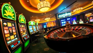 Spin the reels and win big with Oxplay's exciting slot machines in a vibrant casino.