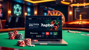 Enjoying betting action at 7upbet's online casino platform with dynamic poker chips and cards.