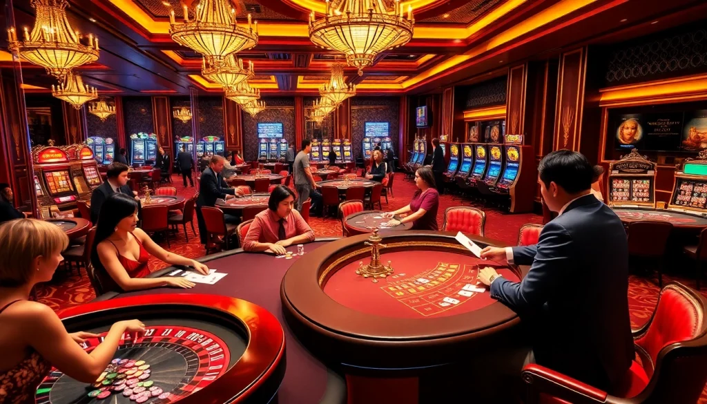 K9K9 casino scene showcasing intense blackjack games and vibrant slot machines for an exciting gambling experience.