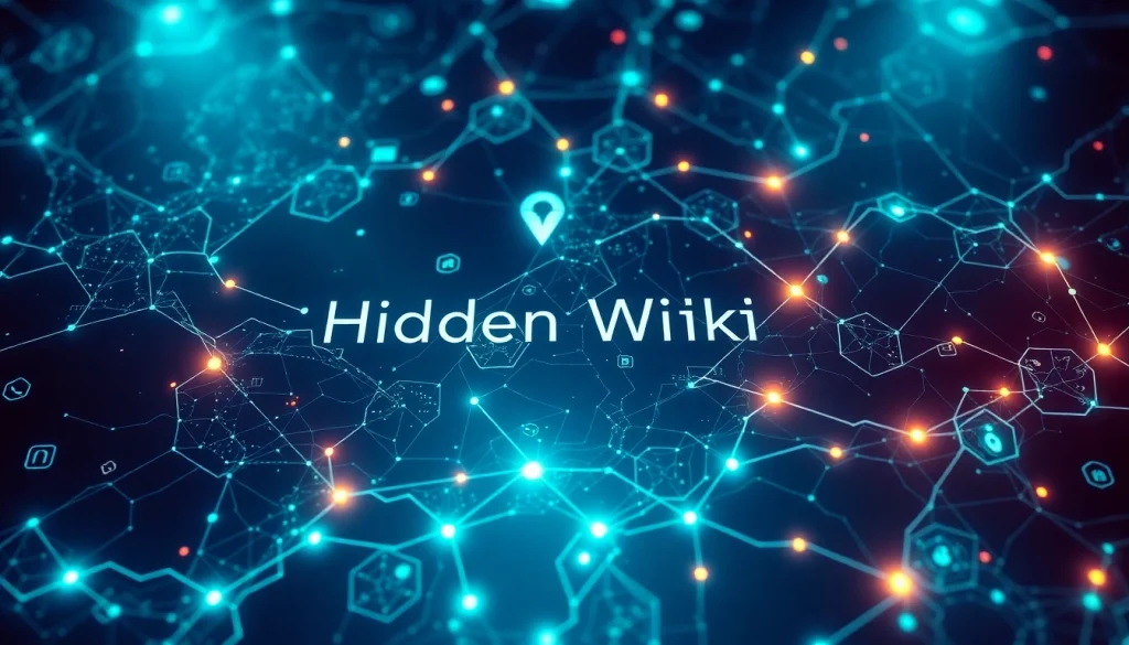 Explore the Hidden Wiki as a digital map of .onion sites in a vibrant, futuristic style.
