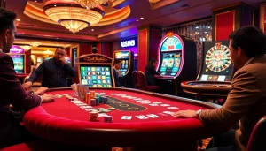 Engage in thrilling gambling action at 7C77 with vibrant poker tables and exciting slot machines.