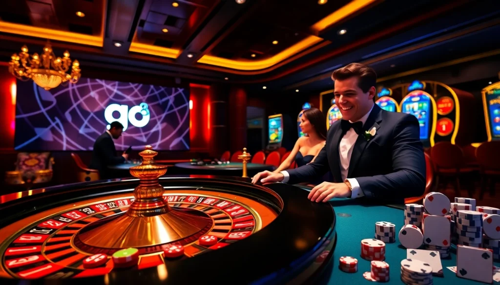 Players enjoying their betting experience at a luxurious go8 casino, with vibrant colors and excitement.
