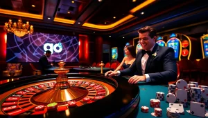 Players enjoying their betting experience at a luxurious go8 casino, with vibrant colors and excitement.