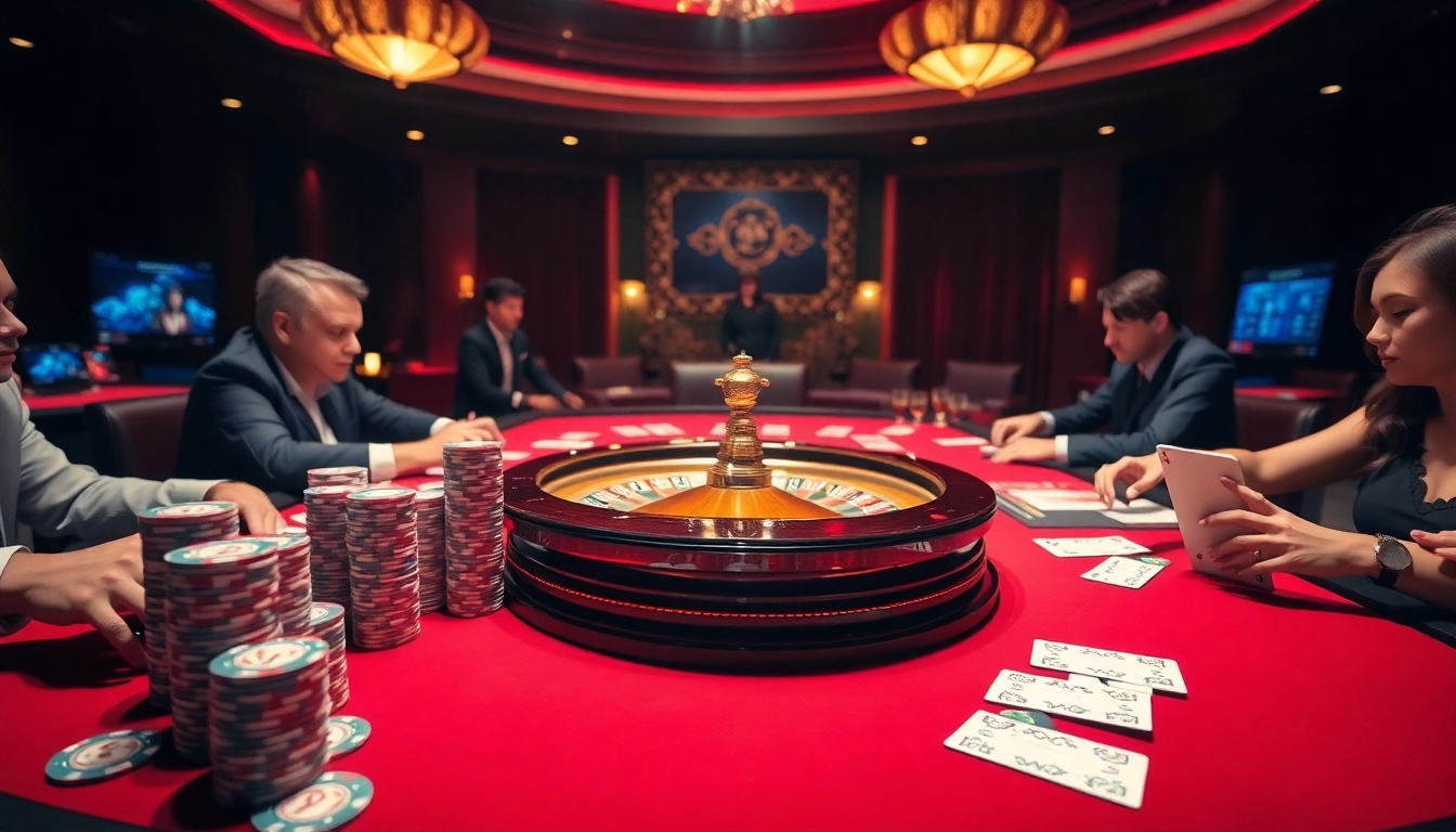 Exciting casino scene with roulette and poker elements at 555win com, highlighting professional gambling.