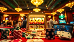Players enjoying the excitement of GO88 at a vibrant casino filled with games and gambling action.