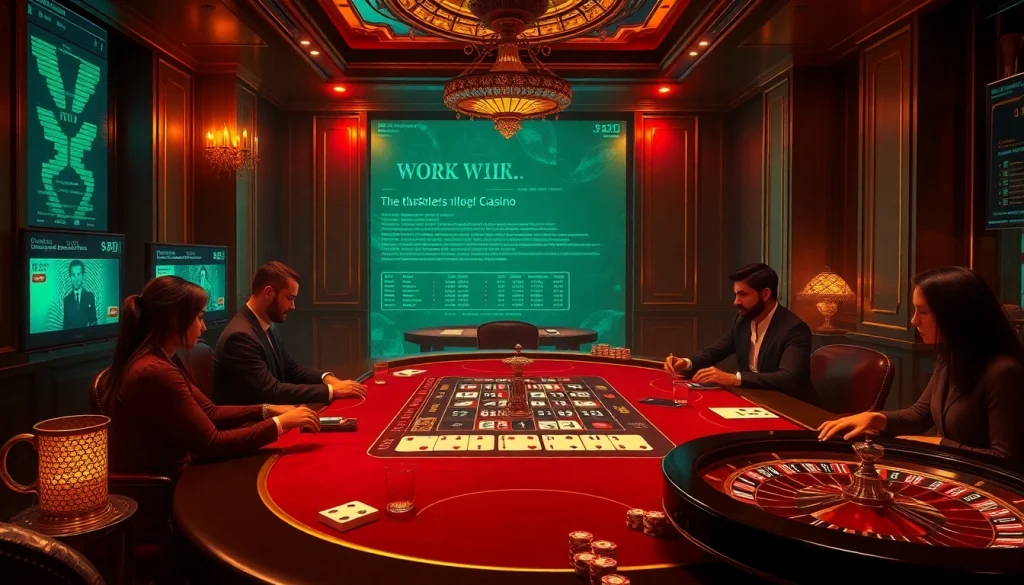 The hidden wiki showcases an exclusive poker scene with players engaged in strategy at a stylish casino.