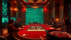 The hidden wiki showcases an exclusive poker scene with players engaged in strategy at a stylish casino.