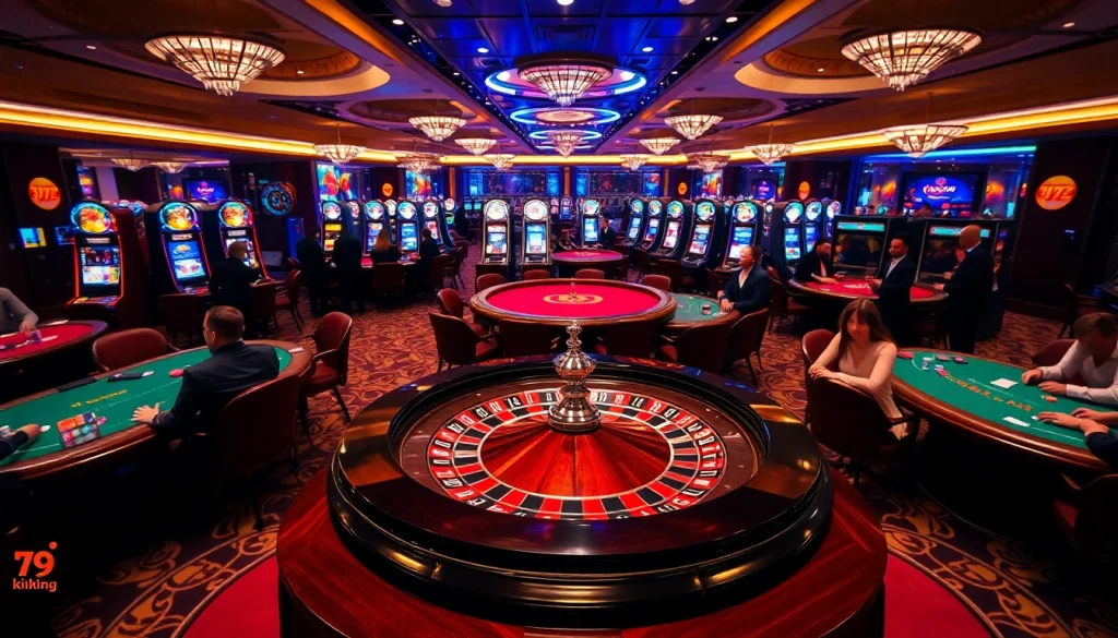 Experience excitement at 79king's luxurious casino tables with vibrant roulette and poker action.