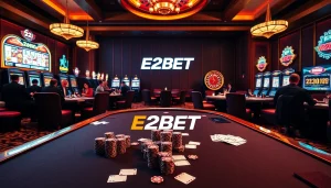 E2BET players engaging in exciting table games in a luxurious casino atmosphere.