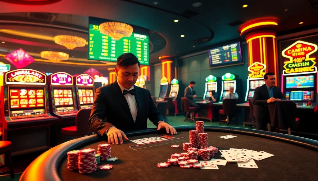 Exciting gaming scene at say88 nhà cái featuring table games and vibrant slot machines.