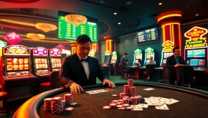 Exciting gaming scene at say88 nhà cái featuring table games and vibrant slot machines.