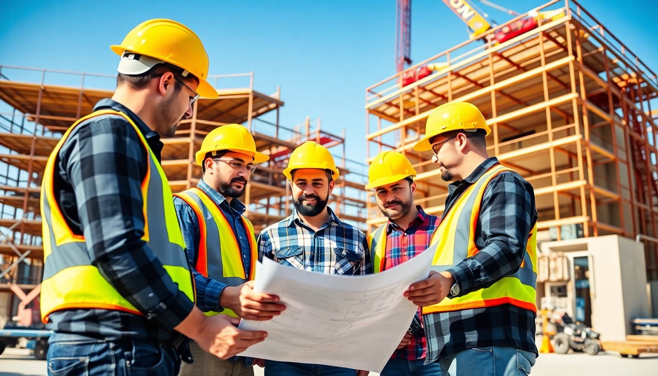 Southern California contractors association teamwork at a bustling construction site with professionals collaborating.