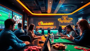 Engaging online gambling experience at https://jun88pl.com/ showcasing diverse players and modern gaming environments.