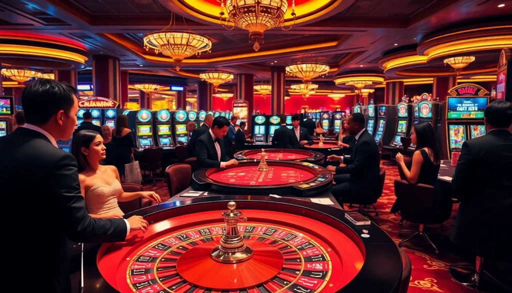 Exciting view of players enjoying casino games at rik vip with vibrant gaming tables and luxurious atmosphere.