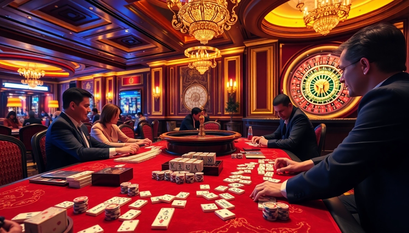 Pemain menikmati pertandingan Link Mahjong yang mendebarkan di lingkungan kasino mewah.