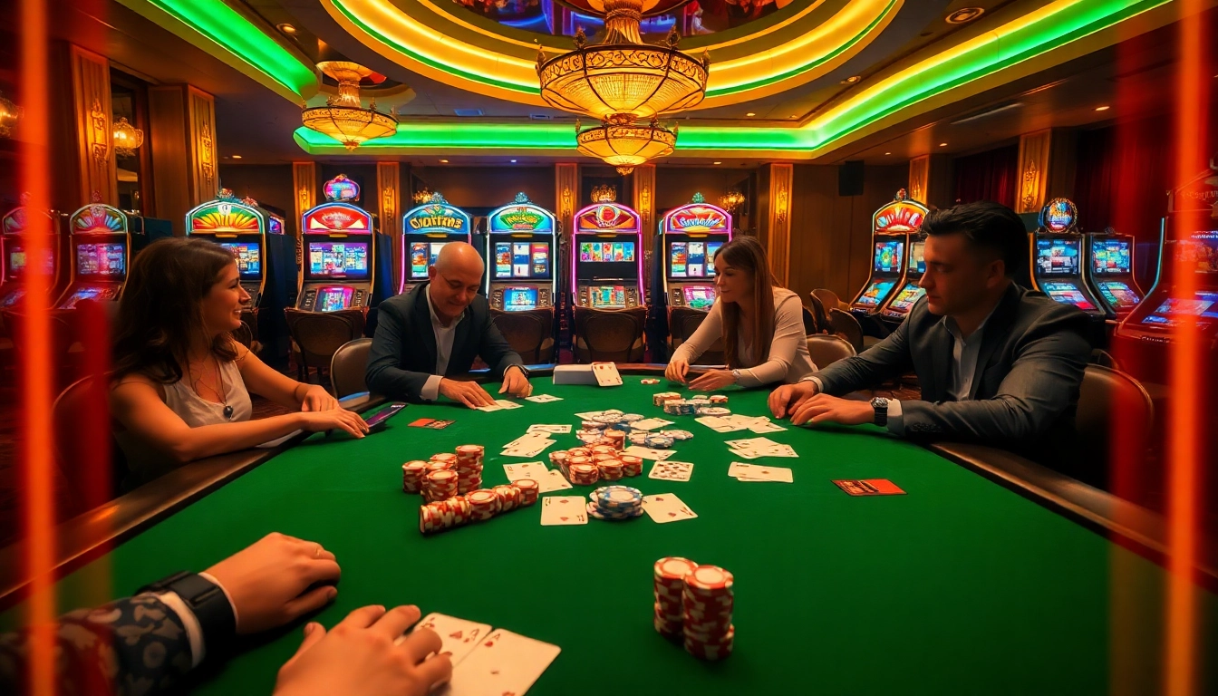 Engaging players at the bdjl.org casino table, showcasing poker chips and excitement.
