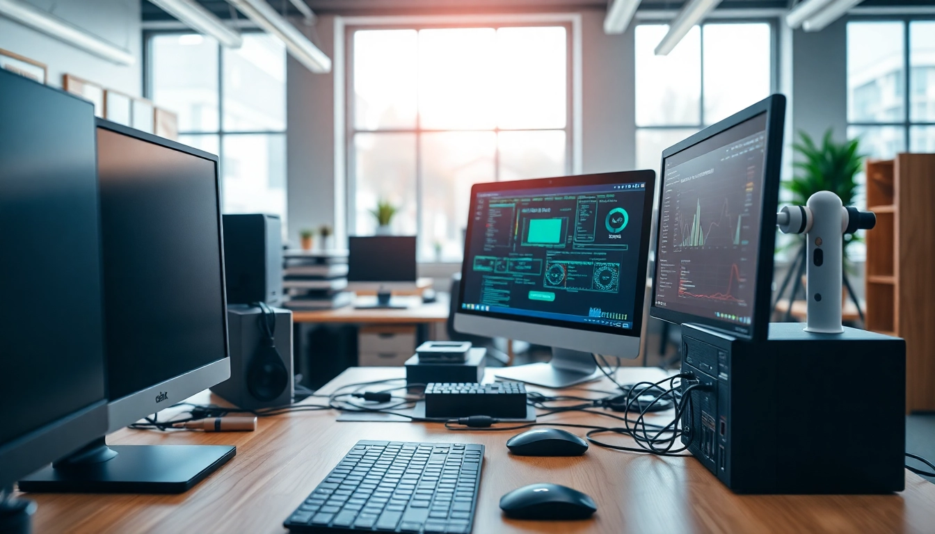 zirvegrupbilgisayar ile modern bir ofiste teknoloji ekipmanlarının yer aldığı çalışma alanı