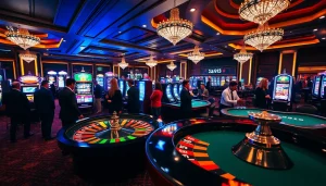 Players experiencing the excitement of k9k9 casino games at a vibrant casino floor.