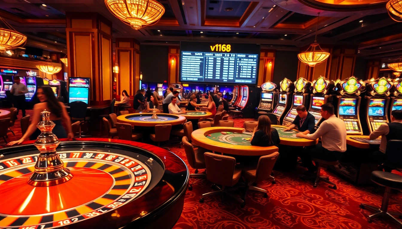 Experience the thrill of casino action with vn168-themed luxury gaming tables and vibrant atmosphere.