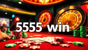 Experience the excitement of winning at 555 win with vibrant poker chips and a roulette table.