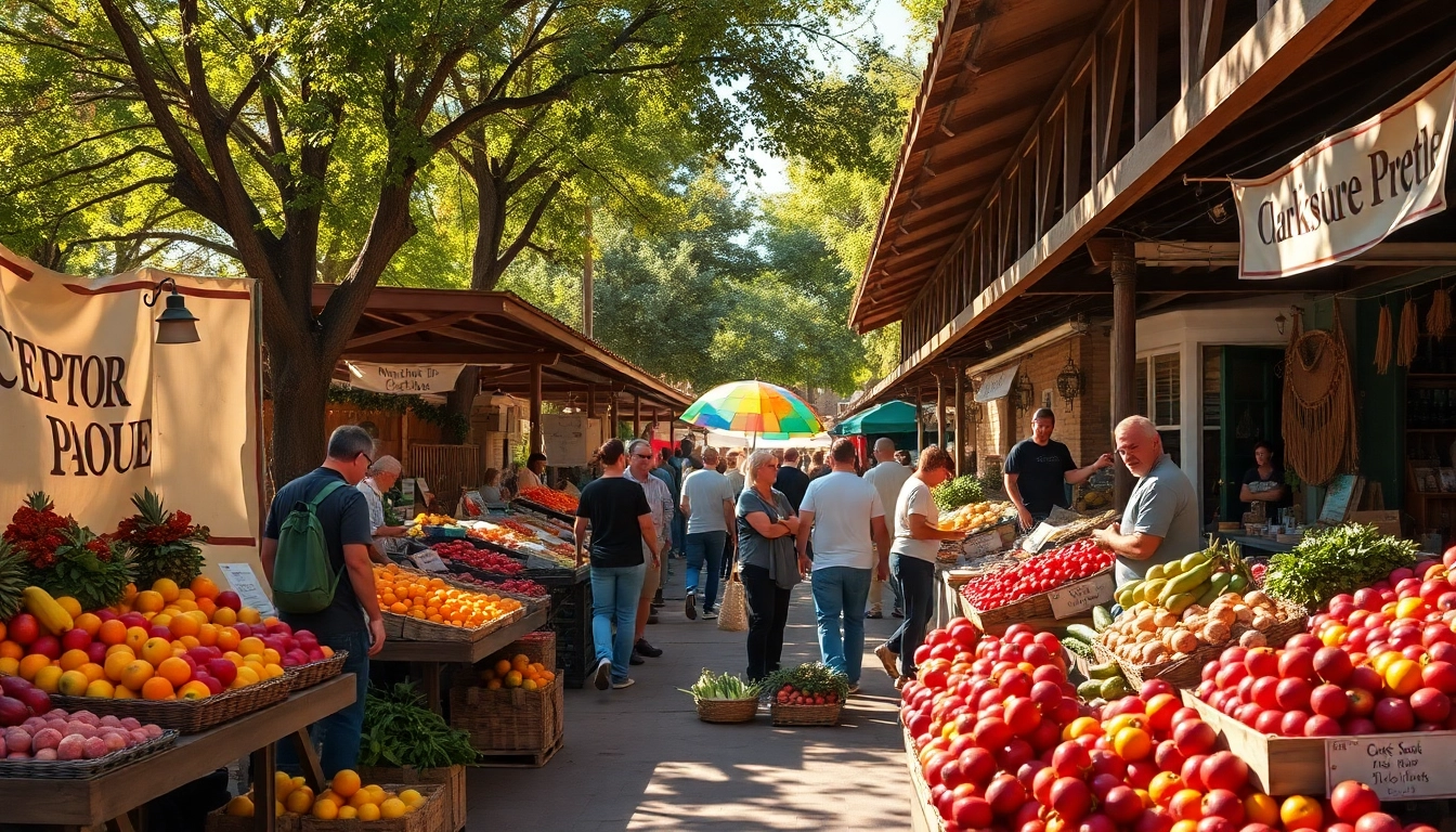 Experience vibrant market life in Clarksburg with fresh produce and community interaction.
