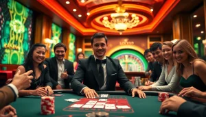Players enjoy an engaging poker game at Nhà Cái 789P’s vibrant casino.