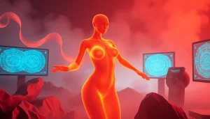 AI NSFW character in a dramatic digital art scene, showcasing the allure of advanced AI technology.
