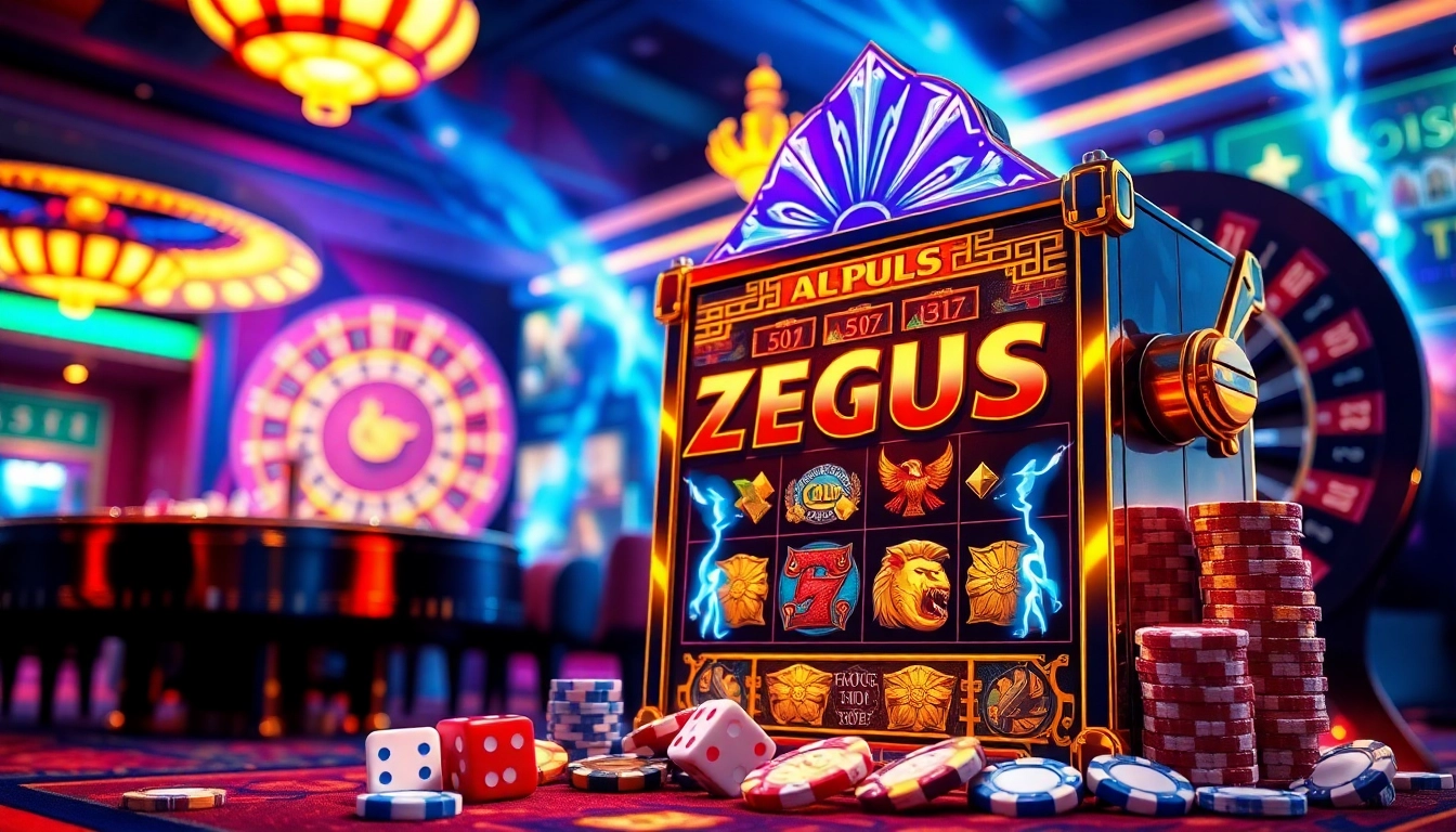 Experience the thrill of zeus slot machines amid a vibrant casino atmosphere with bright lights and excitement.