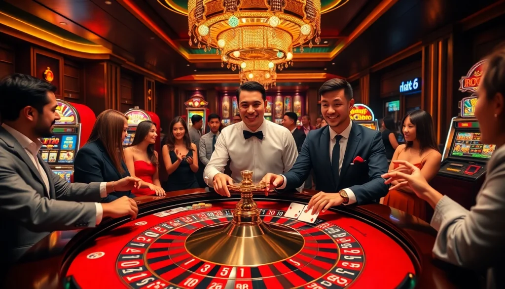 Experience the thrill of nh88 with an engaging casino scene featuring roulette and excited players.