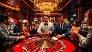 Experience the thrill of nh88 with an engaging casino scene featuring roulette and excited players.