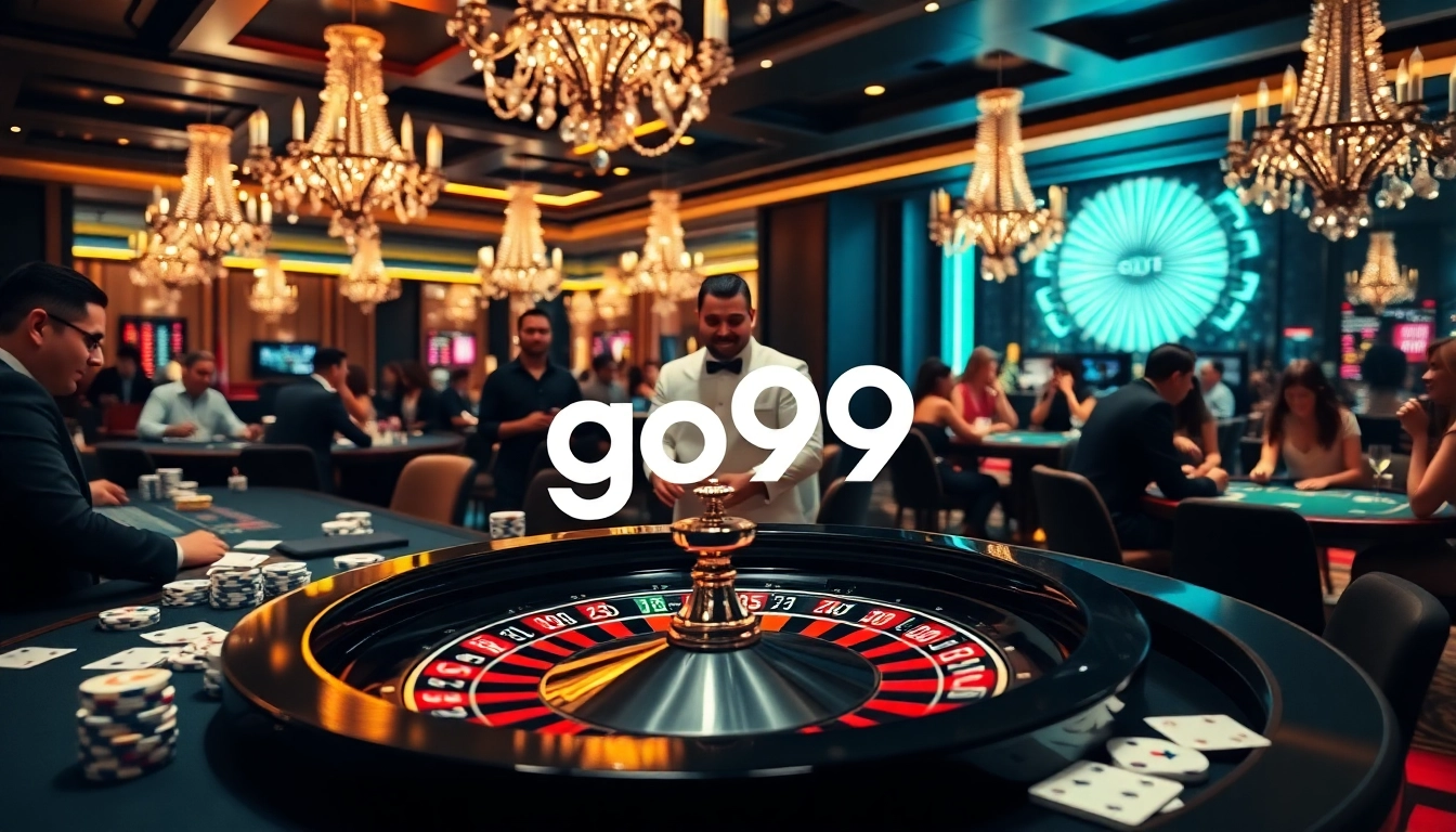 Casinogo99 players enjoying a thrilling game at a roulette table with poker chips cascading.