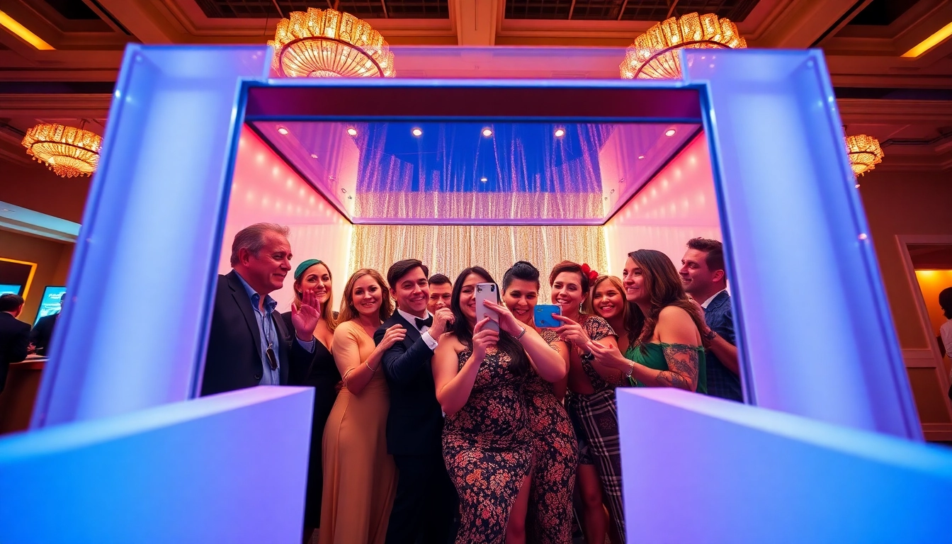 Engaging guests at a Las Vegas Photo Booth Rental, capturing memories with vibrant props and lights.