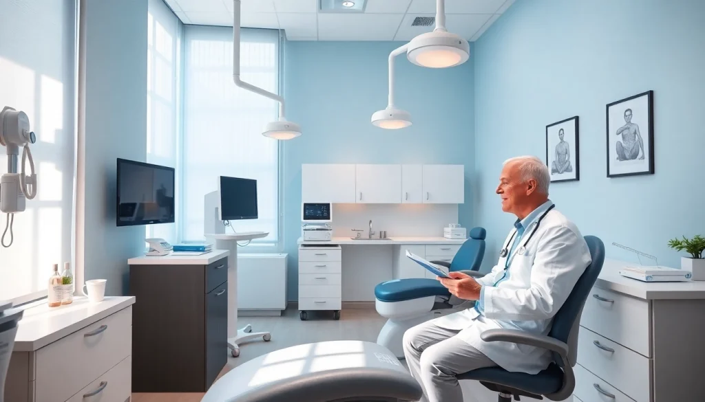 現代的なクリニックで医師が患者を診察している様子。専門的な雰囲気の包茎手術 おすすめ クリニック。