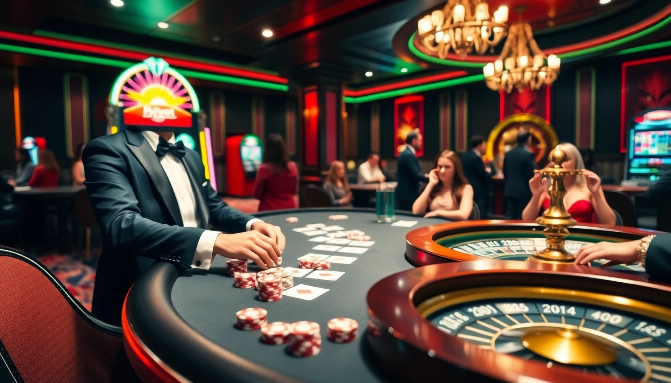 Jeu palpitant au meilleur casino en ligne avec des jetons de poker et une roue de roulette.