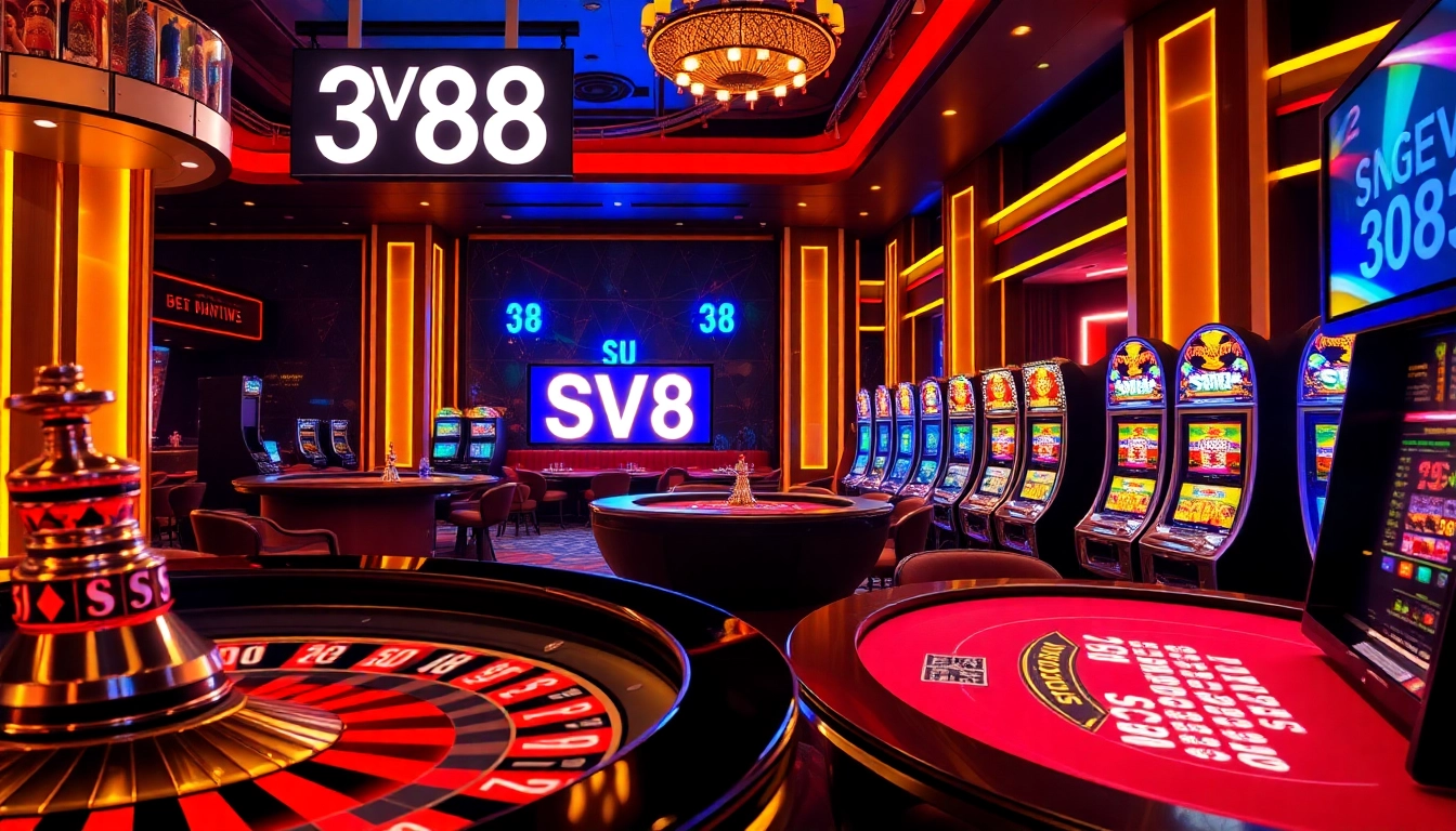 Engaging scene of SV 388 casino with roulette, poker, and slot machines in action.