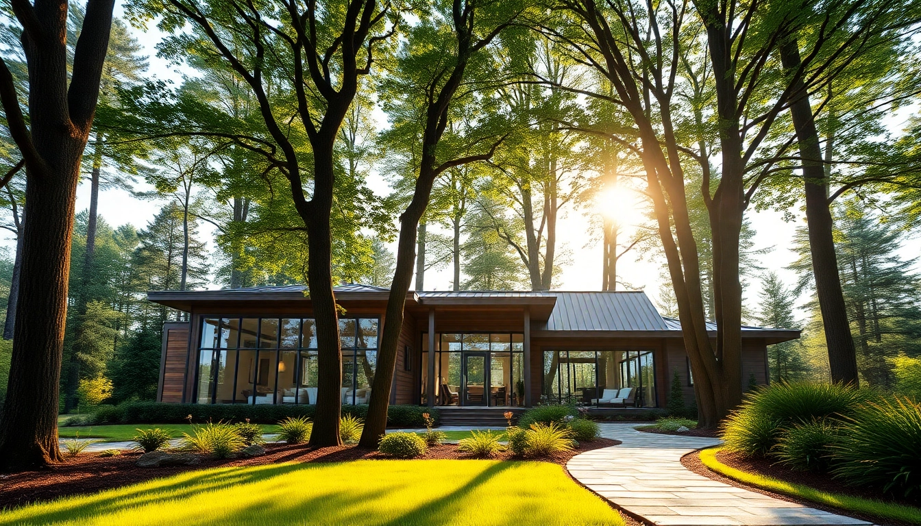 Showcasing Massachusetts residential architecture with modern design nestled in nature.
