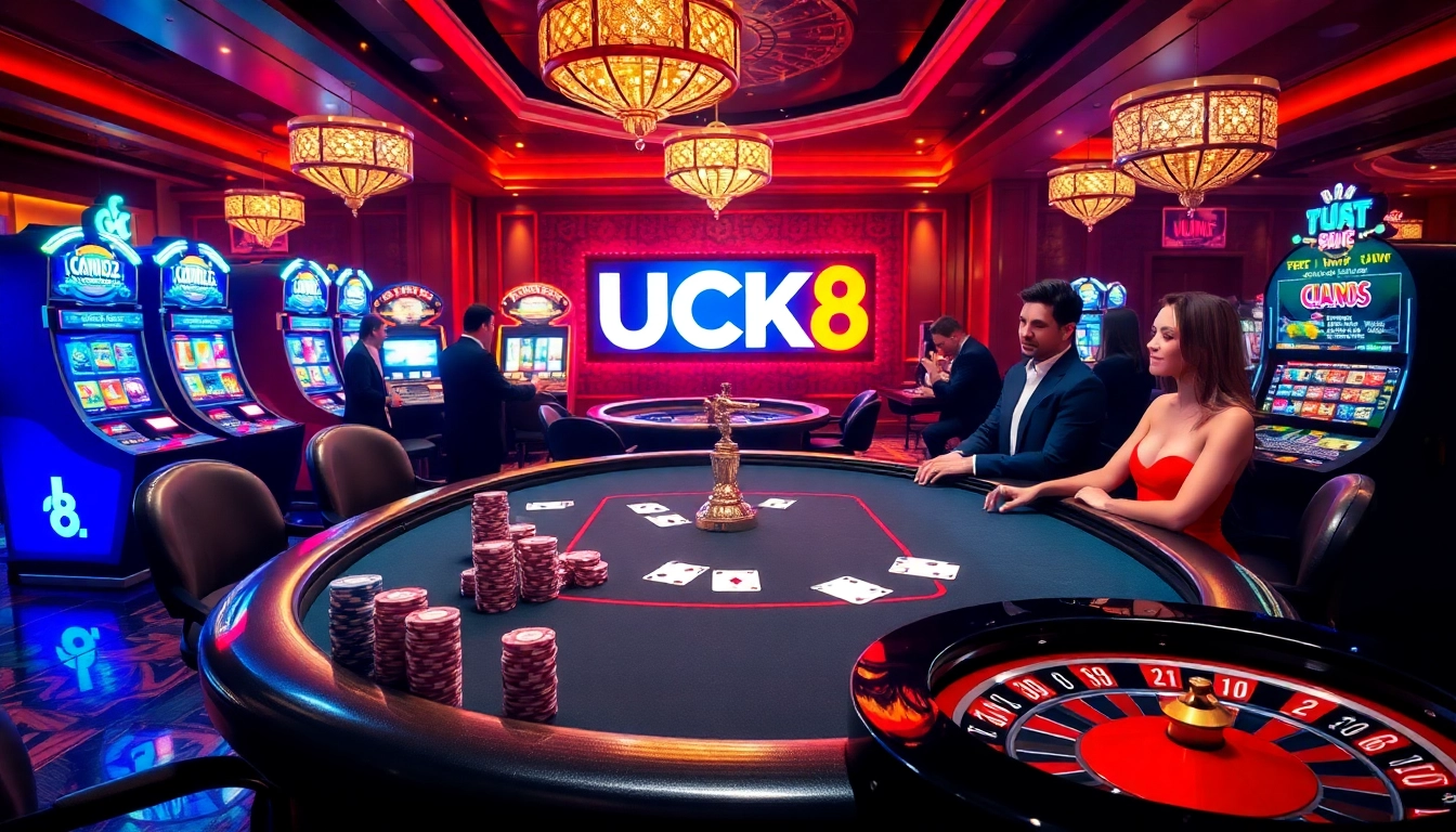 Experience the thrilling gaming world of LUCK8 with vibrant casino visuals.
