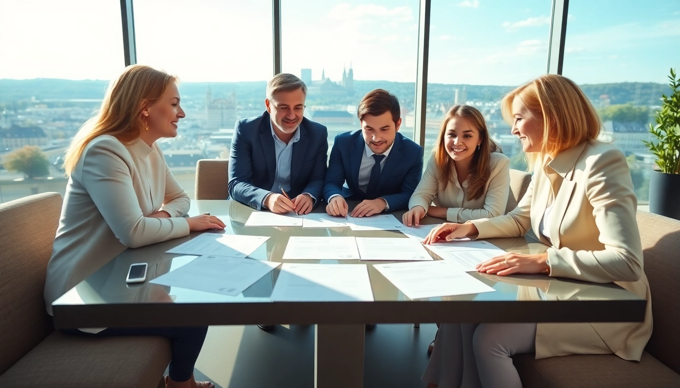 Engaging conversations about luxembourg family holding among family members in a modern office.