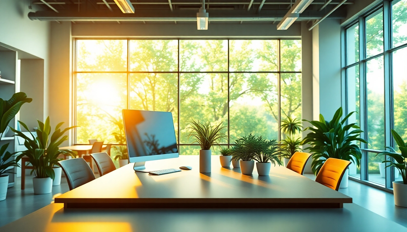 Brightet inspiring workspace with modern design and natural light enhancing productivity.