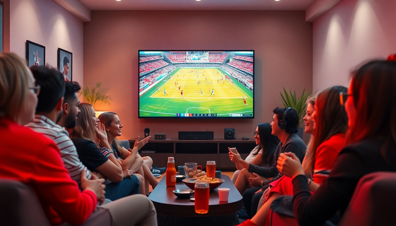Exciting sports viewing experience with diverse fans enjoying high-definition broadcast at 토토스토리.